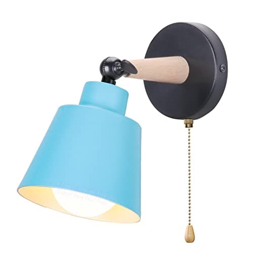 Image of iDEGU Vintage Retro Wall Light E27 Industrial Wood and Metal Adjustable Interior Wall Lamp with Switch Modern for Bedroom, Hallway, Kitchen, Living Room (Blue)