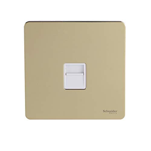 Image of Schneider Electric Ultimate Screwless Flat Plate - Single Telephone Socket, Master, GU7461WPB, Polished Brass with White Insert