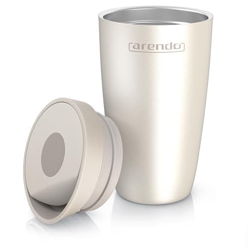 Image of arendo Travel Mugs 350 ml, Insulated Coffee Cup with 100% Leakproof Lid, Trumbler Drinking Opening with Push Button/Closure, Stainless Steel Coffee Mug for Hot and Cold Coffee Water and Tea