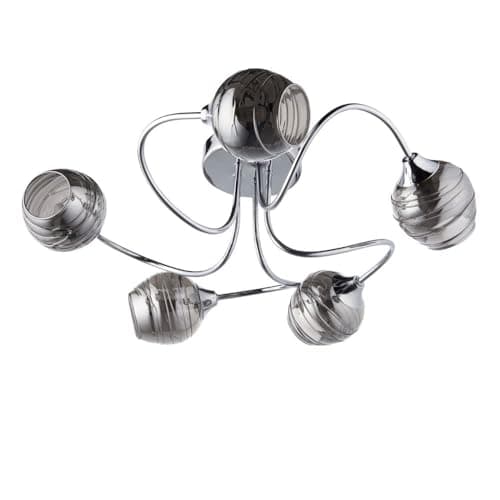 Image of firstchoicelighting Modern 5 Arm Flush Ceiling Light Fitting Ideal for Low Ceiling, Polished Chrome with Smoke Glass Shades, LED Compatible.