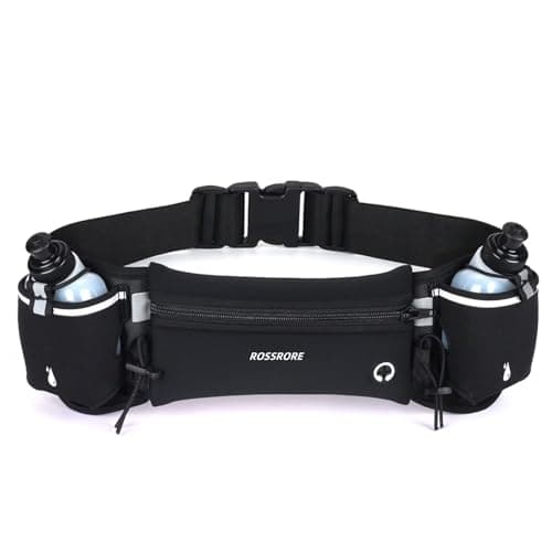 Image of ROSSRORE Unisex Running Hydration Belt with 2x6oz Water Bottles - Running Gear, Waterproof Waist Pack for Phone, Running Bag with Water Bottle Holder for Cyclists, Hiking (Black)