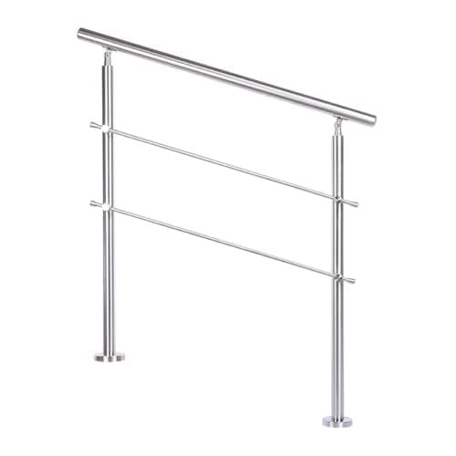Image of INMOZATA Stair Handrail for Outdoor Steps, 80CM Safety Rail with 2 Horizontal Bars, Stainless Steel Banister Railing for Outdoor Stairs