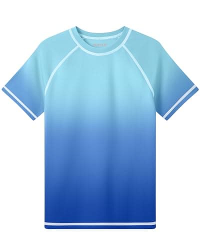 Image of Runhit Rash Vest Kids Short Sleeve, UPF 50+ Sun Protection Boys UV Swim Top, Quick Dry Rash Guard T Shirt for Beach Running Fishing Surfing Outdoor Sport, Blue Gradient Age 15-16 Years