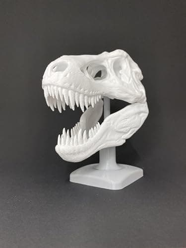 Image of T-Rex Skull, Tyrannosaurus Rex Skull and Stand, Decorative Animal Sculpture Dinosaur Skull Model, Medium, White