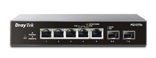 Image of DrayTek VigorSwitch PQ1070x, 7-Port 2.5GbE PoE+ Managed Switch with 10GbE Uplink, Layer 2+ Features, VLAN, QoS, Security
