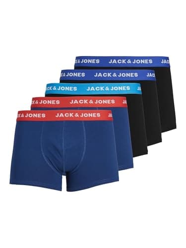 Image of Jack & Jones NOS Men's Jaclee Trunks 5 Pack Boxer Shorts, Blue (Surf The Web Detail: Surft Web/Estate Blue/ Jewel), XX-Large