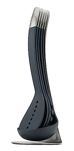 Image of Joseph Joseph Nest 5 piece Utensils set with magnetic storage stand, compact kitchen organisation, dishwasher safe - Black/Stainless Steel