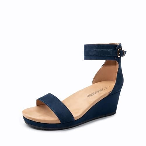 Image of DREAM PAIRS Women's Open Toe Buckle Ankle Strap Platform Wedge Sandals,Size 6.5,NAVY,NINI-6