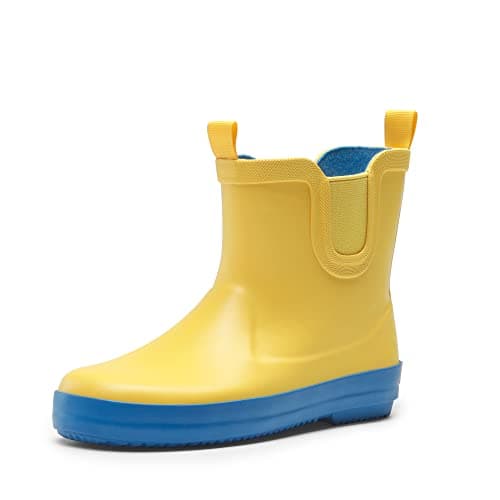 Image of DREAM PAIRS Wellies for Kids Boys Girls Wellington Boots Waterproof Non-Slip Rain Boots for Kids Unisex Short Wellington Boots Toddler/Little Kid/Big Kid,Size 4 Toddler,Yellow/Blue,SDRB2201K-E