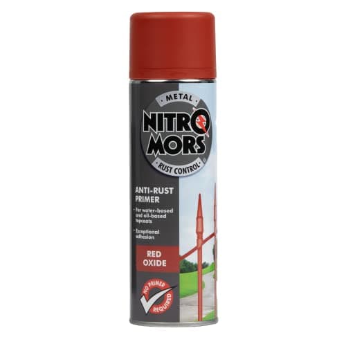 Image of Nitromors Anti-Rust Primer Fast Drying Rust Resistant Metal Spray Paint for Comprehensive Surface Protection, Red Oxide 500 ml
