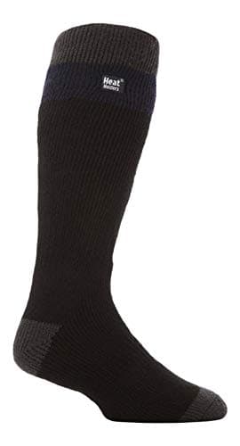 Image of HEAT HOLDERS - Mens Thick Extra Long Striped 2.3 TOG Winter Thermal Knee High Ski Socks (6-11 uk, Black/Navy)