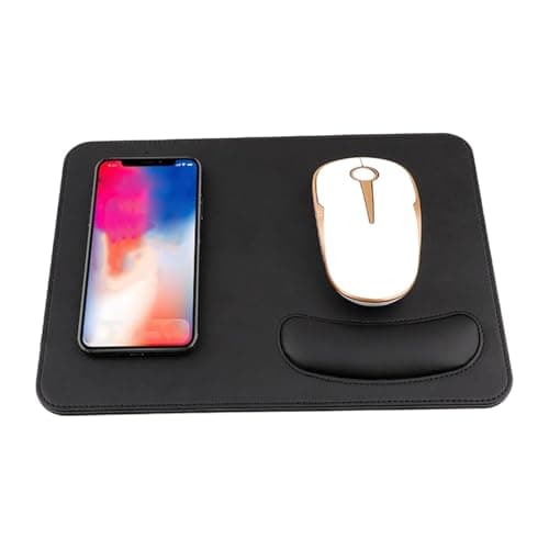 Image of Mouse Pad With Wireless Charging - 15W Fast Charger, Ergonomic PU Leather Wrist Support Non-slip Palm Cushion, Ventilated Cooling Design | Desktop Computer