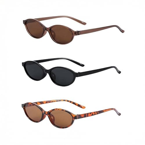 Image of SDXCJY 3 Pack Retro Oval Cat Eye Sunglasses for Women, Vintage 90s Trendy Narrow Frame Sun Glasses, UV400 Protection Lightweight Shades for Driving Beach Party Outdoor. (3pcs)