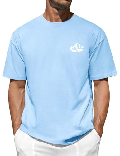 Image of Xnova Mens Tshirts with Mountains Pattern Printed, Short Sleeve T-Shirt Original Tee Crew Neck Versatile Soft Basics Casual Tops for Man (Blue, L)