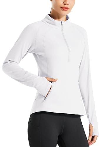 Image of Willit Women's Fleece Running Jacket Pullover Thermal Equestrian Shirt Golf Shirt Long Sleeve Half Zip Exercise Winter Gear White XL
