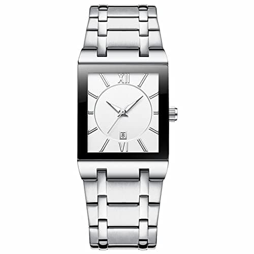 Image of Ladies Watch Elegant Ladies Quartz Watch Square Dial Leather Strap Silver Women (Silver, One Size)