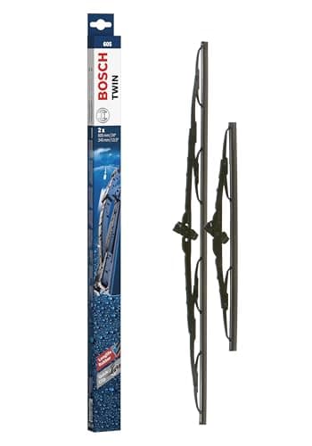Image of Bosch Wiper Blade Twin 605, Length: 600mm/340mm – Set of Front Wiper Blades, black