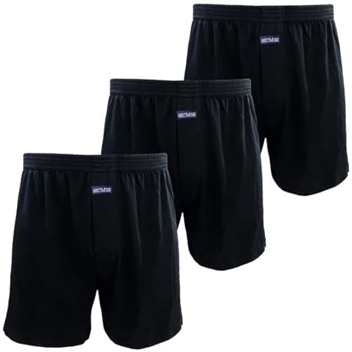 Image of Kacouni 3 Pack Mens Boxers Loose Fit, 100% Cotton Knitted Fabric Boxer Shorts, Super Soft Pyjama Shorts Mens with Button Fly, Comfortable and Breathable Size M - 3XL (3x Black, XXL)