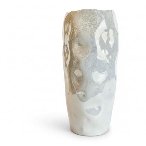 Image of Lucienne Pearlescent Abstract Decorative Floor Vase (45.5cm) - Ceramic Tall Flower Vase for Pampas Grass or Fake Plant, Modern Home Decor for Living Room - Luxury Interiors by Rowen Homes (Large)