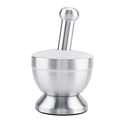 Image of LOCADENCE Stainless Steel Mortar and Pestle Set, Manual Grinder Crusher with Silicone Lid, Foodstuffs Grinder, Kitchen Tool for Crushing Grinding Garlic, Sesame Seeds