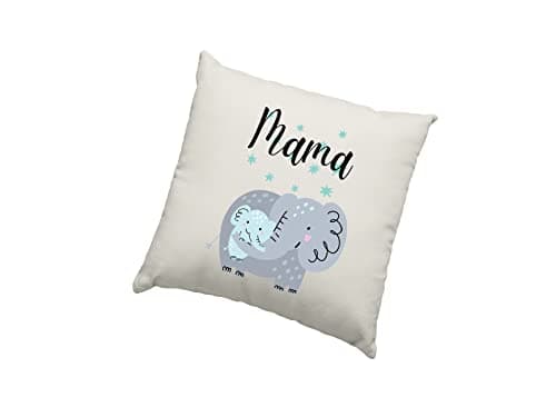 Image of HotScamp Mother's Day Cushion Cover - Mama Elephant Scatter Cushion Home Accessory Pillow Bedroom Funny Mother's Day Birthday Christmas Mum Mummy - Natural Canvas 40x40cm