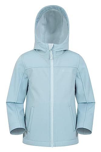 Image of Mountain Warehouse Exodus Kids Softshell Jacket - Breathable, Wind & Water Resistant, Fleece Lined Coat, For Boys & Girls - Best For Sping Summer & Hiking Pale Blue Kids Size 9-10 Years
