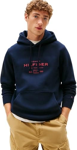 Image of Tommy Hilfiger Men’s Oval Graphic Hoodie with Logo, Blue (Desert Sky), XXXL