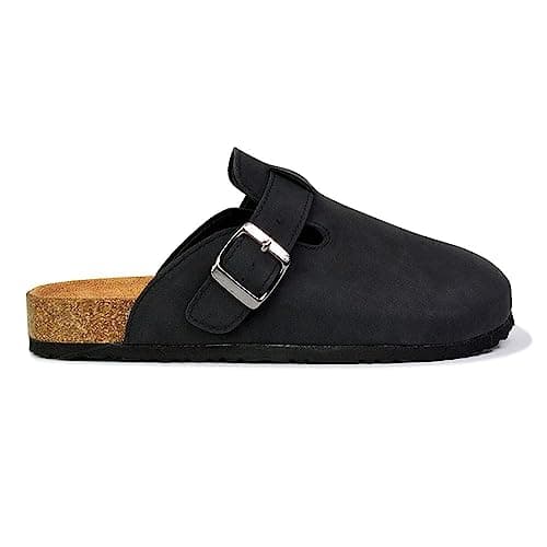 Image of Womens Clogs Slider Ladies Casual Slip On Mule Flat Footbed Soft Cork Round Close Toe Black Shoes Size 3