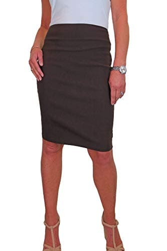 Image of icecoolfashion Women's Stretch Smart Casual Bodycon Pencil Skirt Ladies Above Knee Special Occasion Slim Fit Office Skirt Brown (18)