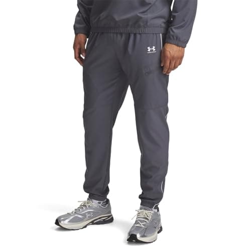 Image of Under Armour Men's Challenger Warm-Up Pant, Water-Resistant Tracksuit Bottoms with Ankle Cuffs, Men's Joggers for Sports and Athletics,Castlerock / / White,XL