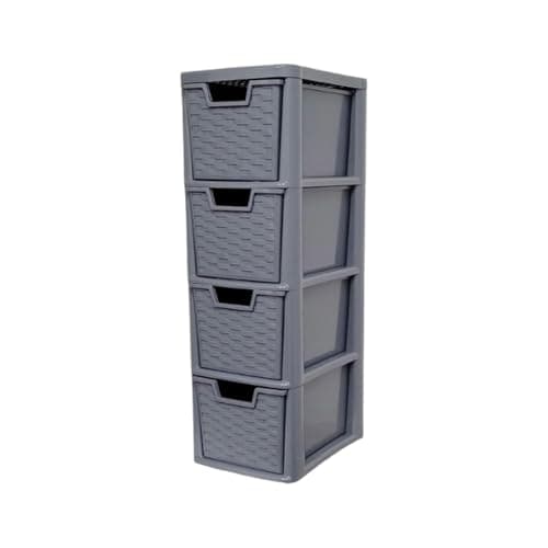 Image of KYY'Z Rattan Effect 3 Drawer Plastic Storage Organizer- Multipurpose Storage Drawer Unit Home Kitchen Office School Garage Bedroom Bathroom Stationery Toys 25Dx19Wx 48Hcm (Grey, 4 Tier)
