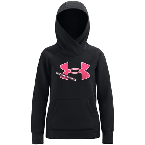 Image of Under Armour Girls' Rival Fleece Logo Hoodie, Black (001)/Cerise, M