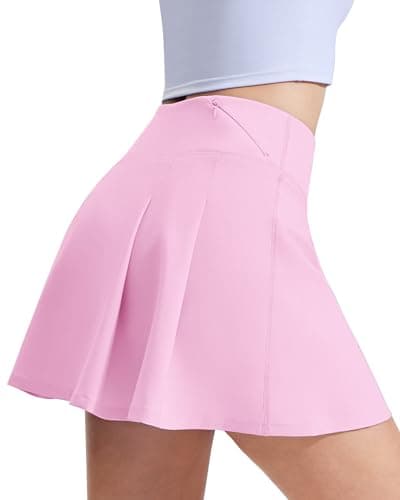 Image of LUWELL PRO Tennis Skorts for Women UK Women's Sport Skirt with Shorts Underneath Pleated Golf Skirts with Liner Pocket High Waisted of Ladies Workout Skort Quick Dry Lightweight(Q3360-Light Pink-XL)