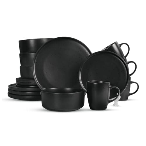 Image of Royalford 16 Piece Stoneware Dinnerware Set - Kitchen Dinner Set, Stoneware Tableware Crockery - Includes 4 Dinner Plates, 4 Dessert Plates, 4 Cereal Bowl and 4 Mugs, Black