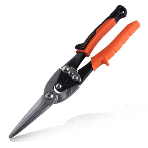 Image of LEONTOOL 12" Tin Snips for Cutting Metal Sheet Long Cut Aviation Snips with Safety Latch and Non-Slip Handle, Heavy Duty Metal Shears Metal Cutters Metal Snips Metal Cutting Tools, Cr-Mo Steel Blade