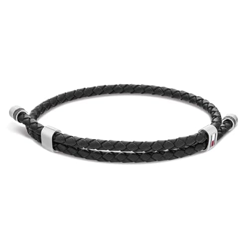 Image of Tommy Hilfiger Jewelry Men's Bracelet with Double-Wrap Braided Black Leather - 2790224