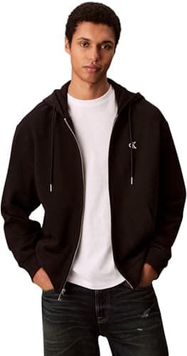 Image of Calvin Klein Men's Ls Eu 350Terry Monogram Fz Hoodi Lv04Rd240G Sweatshirts, BLACK, 3XL