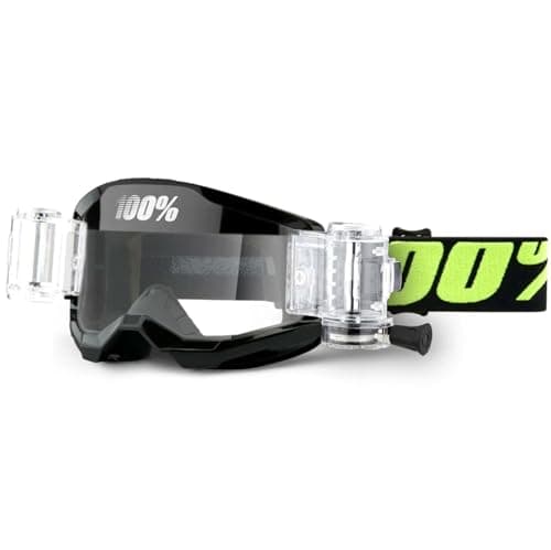 Image of Goggle-Shop 100% Strata Roll-Off Motocross Enduro Goggles Custom with GSVS XL Vision System - Solar Eclipse Black - Clear Canisters | Adult