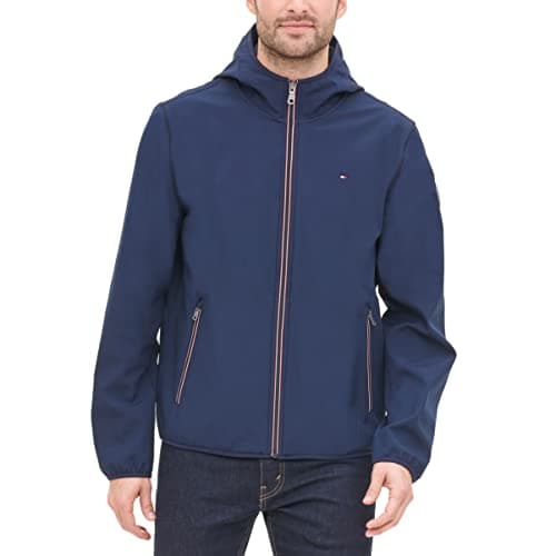 Image of Tommy Hilfiger Men's Lightweight Water Resistant Breathable Hooded Performance Softshell Jacket, Midnight, XL