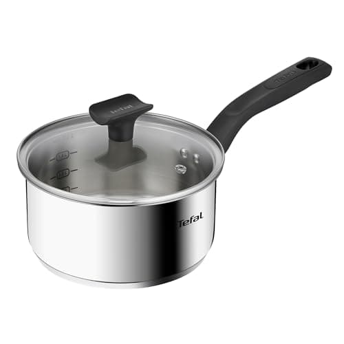 Image of Tefal Titanium Max Stainless Steel 18 cm Saucepan with Glass Lid, 2.2L, All hobs + Induction Compatible