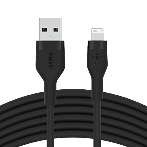 Image of Belkin BoostCharge Flex Silicone USB Type A to Lightning Cable (3M/10FT), MFi Certified Charging Cable for iPhone 14/14 Plus, 13, 12, Pro, Max, Mini, SE, iPad and More – Black