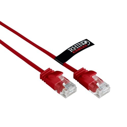 Image of rhinocables Slim CAT 6 High-Speed Gigabit Ethernet Cable - Patch Network Lead for LAN| Snagless UTP Design, LSZH Jacket | RJ45 Connector for Internet, Router, Modem, Smart TV, PC & More (0.5m, Red)