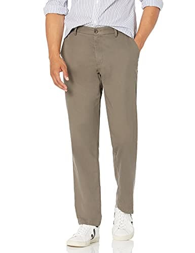 Image of Amazon Essentials Men's Straight Fit Wrinkle-Resistant Flat-Front Casual Chino Trousers, Beige (Taupe), 33W / 32L
