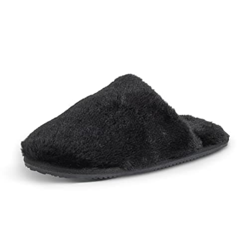 Image of Polar Womens Fluffy Slippers - Bedroom Slippers with Anti-Slip and Funny Quote on the Sole - Memory Foam Warm House Slippers - Indoors Soft Faux Fur Mule Slipper Sandals - Black AYC0931/UK4