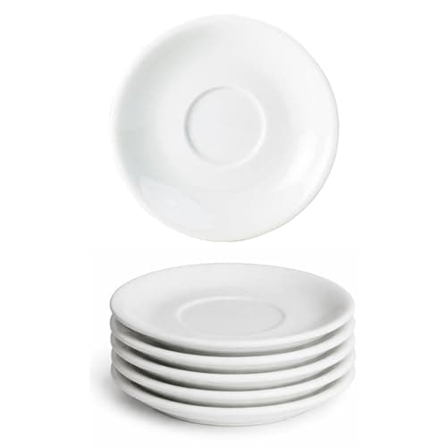 Image of Genware Porcelain Saucer 16cm / 6.25in, Pack of 6, White Vitrified Hotelware, Rolled Edge Chip Resistant, Dishwasher Microwave Oven Freezer Safe, Cup & Bowl Cup Saucer (182115)