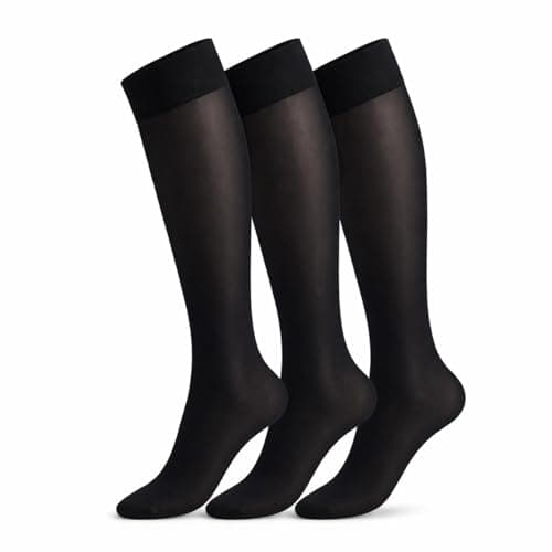 Image of ITRAT® 3 Pairs Women's Pop Socks Knee High Trouser Socks Opaque Nylon Microfiber Girls Trouser Pop Socks Ladies’ Trouser Socks Breathable with Com-fort Top (Black)