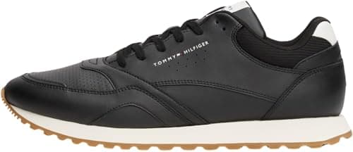 Image of Tommy Hilfiger Men’s New EVA Leather Runner Trainers, Black (Black), 7