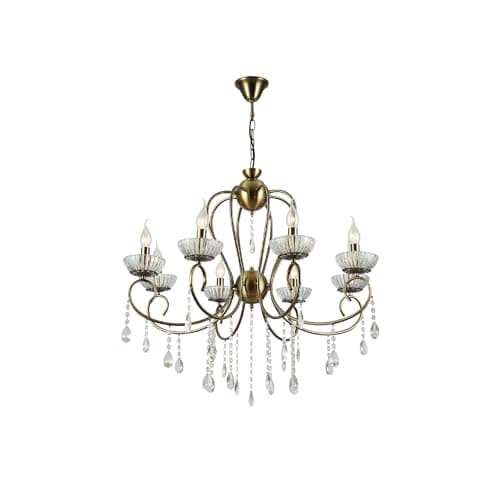 Image of TEKLED Versailles Elegance Crystal Swan Chandelier Ceiling Light | E14 Fitting | Modern Minimalist Design | For Living Rooms Dining Halls Hallways Foyers | Antique Brass - 8 Candle (Bulb not Included)