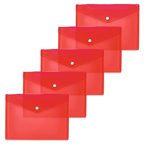 Image of HERMA 20054 Document Wallets A5 Transparent Red Pack of 5 Small Transparent Pockets Envelopes with Press Stud Closure Plastic Envelopes for School, University, Office, Travel