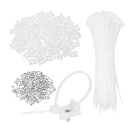 Image of sourcing map 150pcs 22.6mm Cable Tie Saddle Type Mounts Base with 150mm Cable Zip Ties and M5 Tapping Screws, Wire Organizer Holder Clamps Set, White